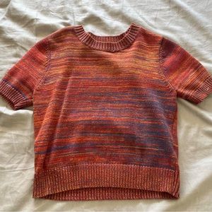 Forever 21 Orange Striped Multi-Colored Cropped Short-Sleeved Sweater